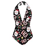 Sprowallow Christmas Tummy Control Bathing Suits for Women One Piece V-Neck Swimsuit Santa Claus High Waist Vintage Swimwear Leaky Back Patriotic Bikini