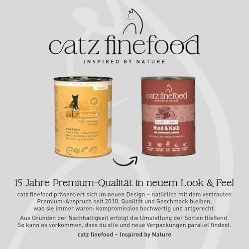 catz finefood N° 7 Rind & Kalb Feinkost Katzenfutter nass, verfeinert mit Aprikose & Ananas, 6 x 400g Dosen