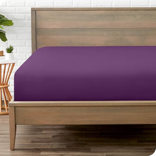 Bare Home Fitted Bottom Sheet Twin XL Size - Premium 1800 Ultra-Soft - Hotel Luxury - Deep Pocket - Durable and Long Lasting (Twin XL, Plum)