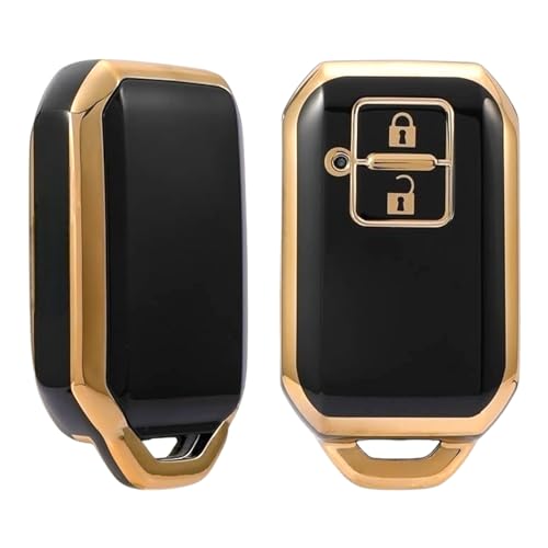 Image of TPU Car Key Cover Black & Golden Compatible for Suzuki Baleno, Vitara Brezza, Swift, Dzire, Ertiga, Grand Vitara, Ignish, XL-6, Jimny, Fronx (Suzuki, 2 Button Push Smart Key)