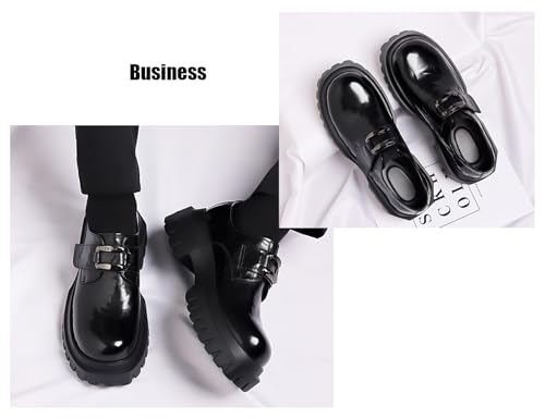 Men's Patent Leather Big Round Toe Platform Buckle Loafers Fashion Heighten Thick Cushion Comfortable Slip On Business Dress Derby Shoes for Party Wedding4