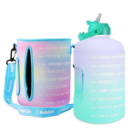Image of QuiFit 1 Gallon Water Bottle - with Straw & Motivational Time Marker Leak-Proof BPA Free Reusable Gym Sports Outdoor Large(128OZ /73OZ) Capacity Water Jug