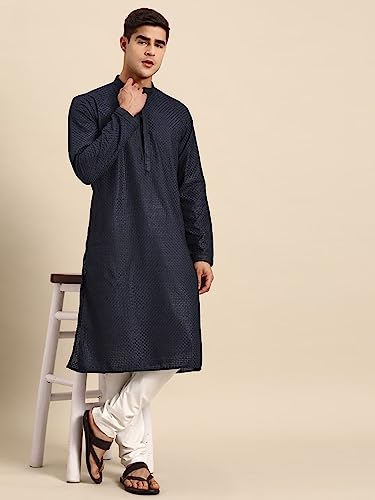 Image of Rajubhai Hargovindas Men Pure Cotton Chikankari Embroidered Straight Kurta
