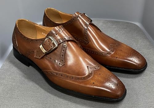 Santimon Mens Loafers Formal Dress Shoes Genunie Leather Wingtip Toe Monk Strap Loafer Prom Wedding Business Casual Suit Shoes Comfortable Fashion Tuxedo Shoes for Men3