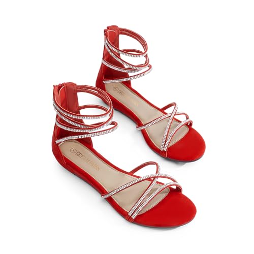Image of DREAM PAIRS Women's Ankle Strap Flat Sandals Summer Dressy Strappy Gladiator Rhinestones Sandals