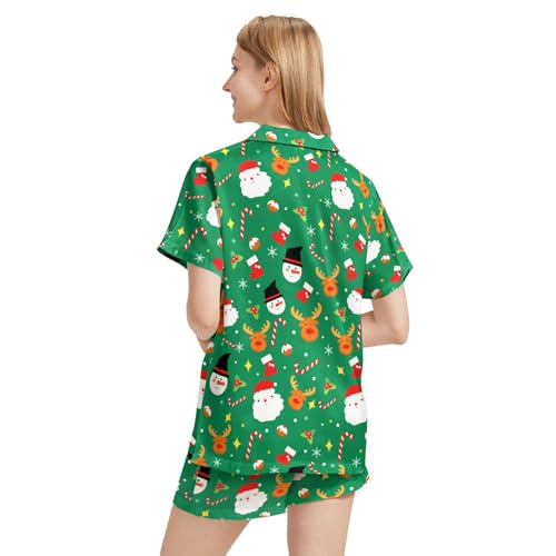 Image of Funny Satin Pajamas Set for Women Button Down Sleepwear Print Pjs Set 2 Piece Short Sleeve Loungewear Gift for Women
