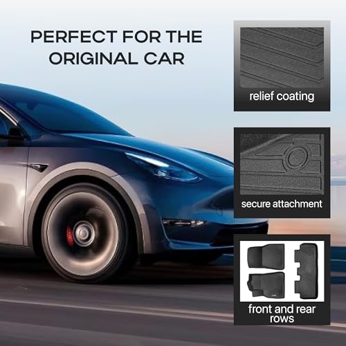 Compatible with Tesla Model Y 2020-2024, 2025 – All-Weather TPE Protection, Full Coverage Front & Rear Car Mats Full Set