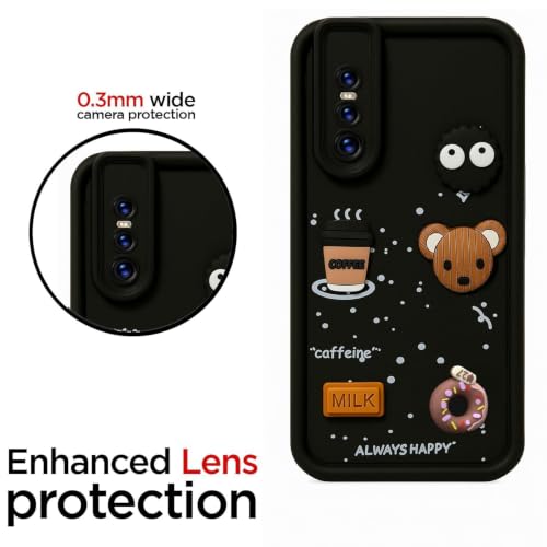 Image of Bintage Cute Fun Ball | Taddy Cartoon 3D Smiley Coffee Cup | Milk Donut | Full Protection Rubber Back Cover Compatible for Vivo 1818 / Vivo V15Pro - Black