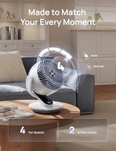 Image of DREO Oscillating Fan for Bedroom, 13 Inch Quiet Table Fans for Home Whole Room, 75ft Powerful Airflow, Desk Air Circulator Fan with Remote, 120 Adjustable Tilt, 4 Speeds, 8H Timer, for Office Desktop