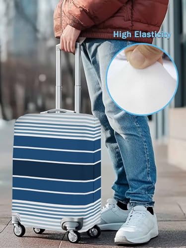 Dark Blue Stripe Travel Luggage Cover, Gradient Anti-scratch Elastic Luggage Covers For Suitcase Protector, Washable Baggage Covers3