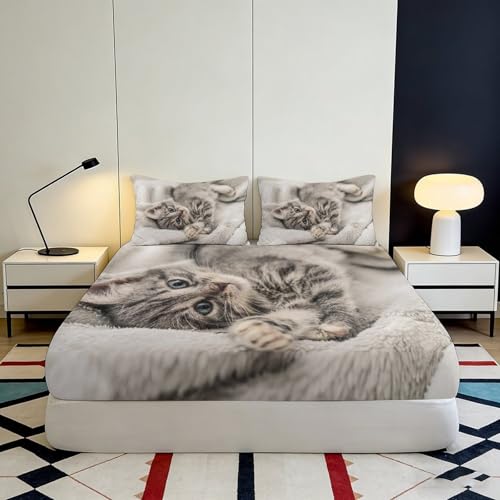 Drap housse chat 180x200x25cm en microfibre avec bonnet profond