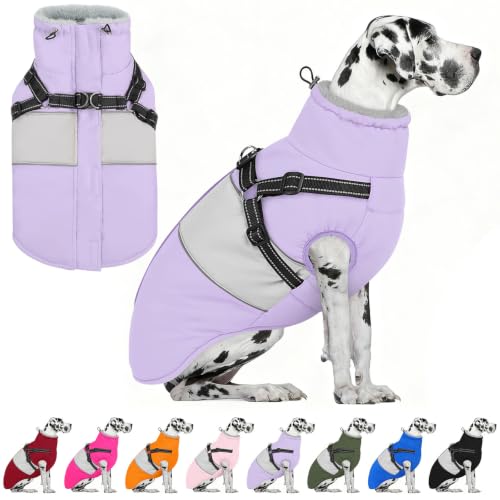Image of AOFITEE Dog Coat with Harness Waterproof Dog Winter Jacket for Large Dogs