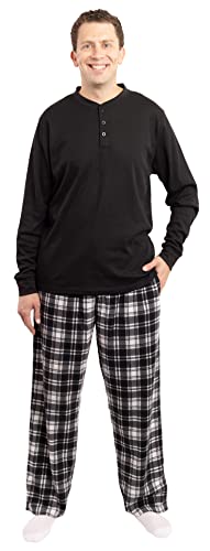 #followme Pajama Set for Men with Thermal Henley Top and Polar Fleece Pants