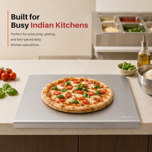 Image of Large Countertop Stainless Steel Chopping Board for Kitchen | Easy-Clean, Odor-Free Metal Cutting Board for Vegetables & Fruits | Durable Prep Board | 41 x 31 cm