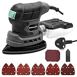 Bluemars 220W Mouse Sander, Mini Handhold Sander for Wood,Drywall,Floor w/ 3m Cable, 13000 RPM Detail Sanders with Dust Collection Box & Vacuum Cleaner Adaptor,20Pcs Sandpapers, Ideal for Tight Space