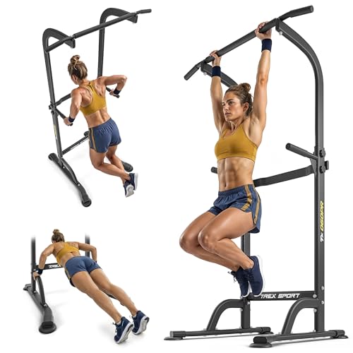 TREX SPORT Power Tower TX-060PR | Dip Station & Klimmzugstange freistehend | multifunktionaler Kraftturm bis 150 kg