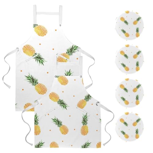 Tablier de serveuse jaune pour restaurant, bistrot et bar avec motifs d'été colorés