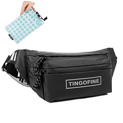 YIPINU Fanny Pack for Men Women, Waterproof Reflective Large Hiking Waist Bag Pack with Adjustable Strap for Running Walking Traveling (Black)