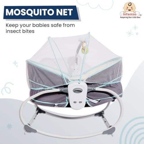 Image of Infantso 5 in 1 Premium Baby Rocker for 0 to 2 Years, Chair for Newborn with Neck Pillow, Calming Vibrations, Music & Hanging Toys, 3 Position Adjustable Backrest Toddler Swing