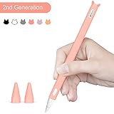 Silicone Case for Apple Pencil 2nd Generation Holder Sleeve Skin Pocket Cover Accessories Kit for iPad Pro 11 12.9 inch 2018, Cute Soft Grip Pouch Cap Holder and 2 Protective Nib Covers (Rubber pink)