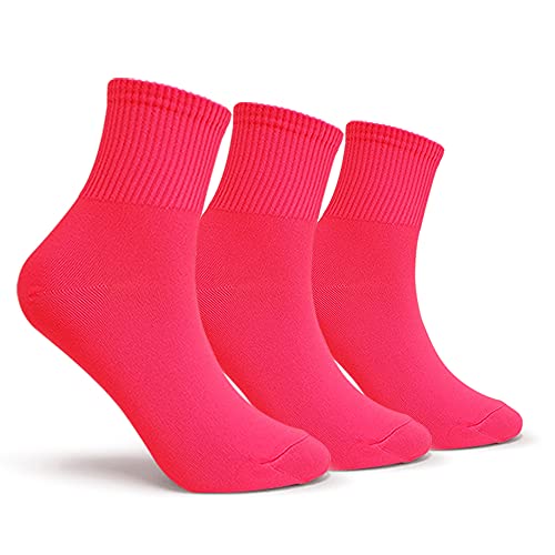 CUTIE MANGO Women s Colorful Neon Crew Socks Sports Vivid Color Crazy Fun (3 Pairs_Neon Pink)