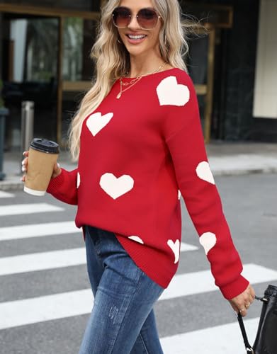 Image of Women's Pullover Sweaters Cute Multi-Hearts Knitted Casual Sweater