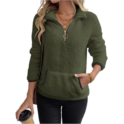 Green Sweatshirt for Women Oversized Half Quarter Zip Fleece Pullover - image 1