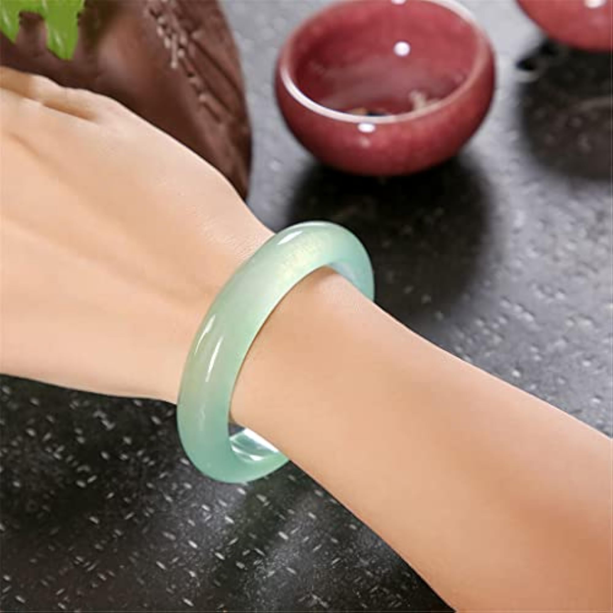 Natural Jade Bracelet for Women, Elegant Thin Round Bangle