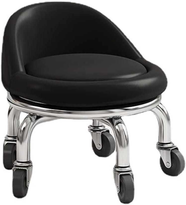 Movable Garage Shop Roller Seat, Low Roller Seat Stool with Backrest, 360 Rotating Roller Seat for Garage Shop Home Office, Leather Cushion (Color : Purple, Size : 40 * 31 * 22cm) (Black 40*31*22cm)