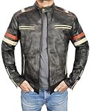 NM-Fashions Vintage Cafe Racer Leather Jacket Men Retro Motorcycle Racing Jacket Distressed Black Large