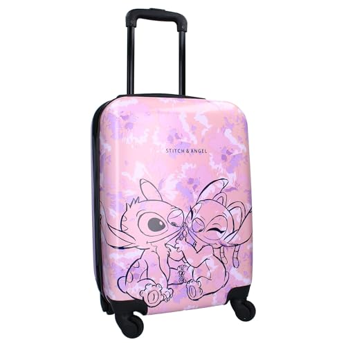 Vadobag STITCH and Angel – Hard ABS Suitcase for Children – 4 Wheels – Extendable Handle – 46 x 33 x 21 cm – 31 Litre Capacity – Pink, pink, Valigia piccola, trolley suitcase for kids