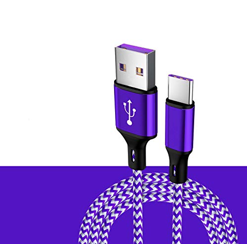 Câble USB C HEAXEA - Câble USB de type C (5 A max) en nylon tressé - Câble de charge rapide USB C (1 m, violet)