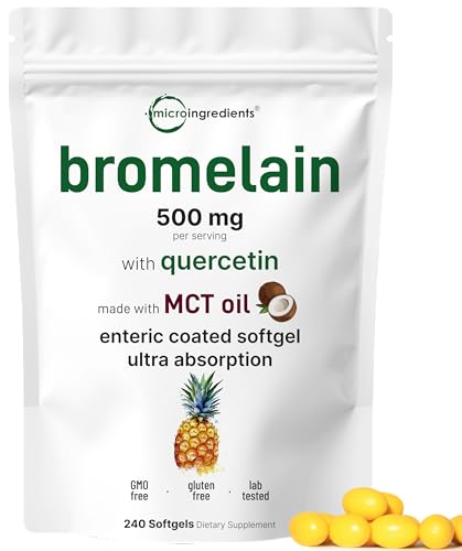 Bromelain 500mg with Quercetin & MCT Oil 240 Enteric Coated Softgels | Ultra Absorption Bromelain Supplement | Natural Digestive Enzymes for Digestion & Joint Health | Non-GMO Gluten Free