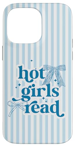 Hot Girls Read Blue Stripes & Bow Coquette �{ ���l ���킢�� �X�}�z�P�[�X iPhone 14 Pro Max �p