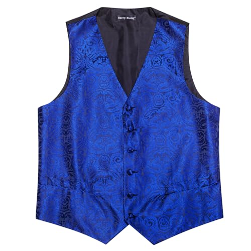 Image of Barry.Wang Formal Men Flower Vest Paisley Jacquard Silk Ties Suit Waistcoat Set Wedding 5PCS