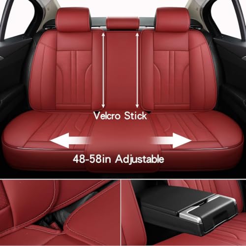 Image of Red Car Seat Covers,Leather Car Seat Cover, Waterproof Seat Covers Full Set