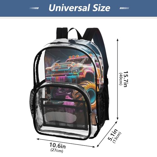 Colorful Truck Clear Backpack Lightweight Large Capacity See Through Bookbag Transparent Daypack Bag, 12L4