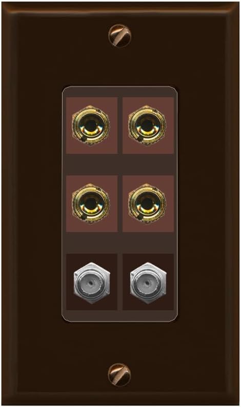 RiteAV 4 Port Banana 2 Speaker Binding Post 2 Coax Wall Plate - 1 Gang Decorative [Stainless/White]