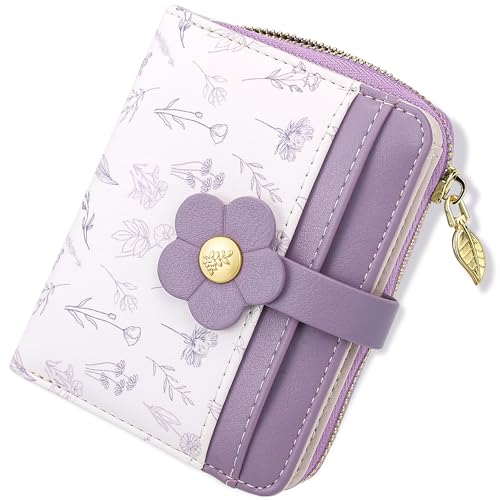 Image of Farcauo Cute Floral Womens Wallet Small Wallets for Women Thin Purple Women's Wallet Kawaii Flower Card Wallets for Women Ladies