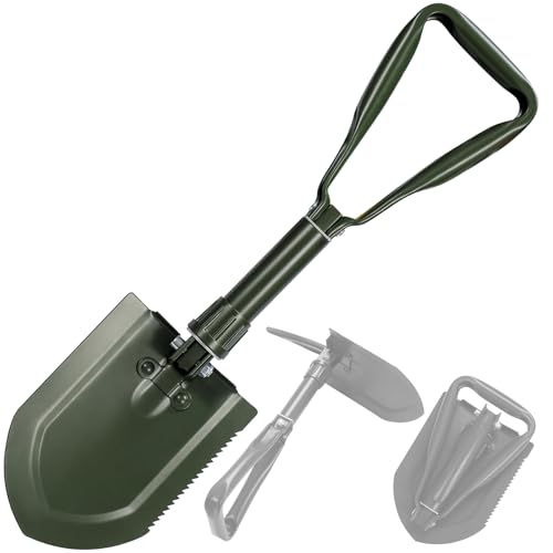 REDCAMP Klappbare Campingschaufel, Hartstahl, Einstiegswerkzeug, dreifach gefalteter Griff, Schaufel mit Abdeckung, Grün, 1,1 kg