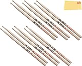 Vic Firth American Classic 5A Wood-Tipped Drumsticks - 6 Pack with Austin Bazaar Polishing Cloth