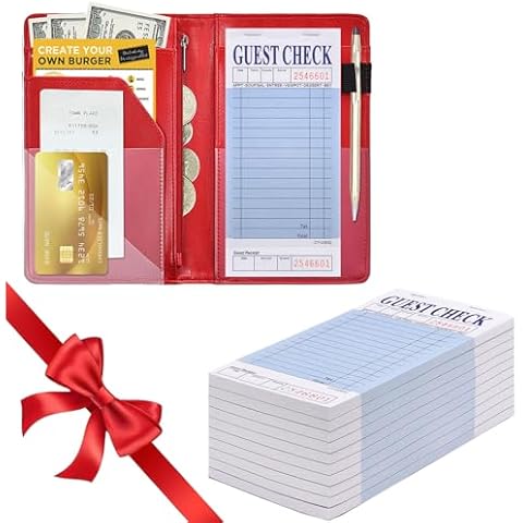 Server Books For Waitress/Waiter Book with Zipper Money Pocket,Cute Waitress Books Organizer Accessories Fit Server Aprons Note Pads Guest Check Pads (10 Pack) Server note pads - 500 (Blue) Cover