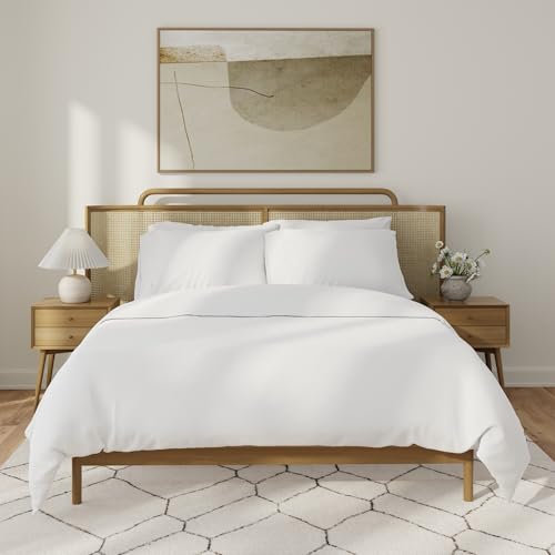 Image of QuickZip Duvet Cover with Zipper Closure - Ultra Soft Long-Staple 100% Cotton, Oeko-Tex Certified, Durable Interior Corner Ties, Corner Clips (Full /Queen (1 Piece), White (Sateen))