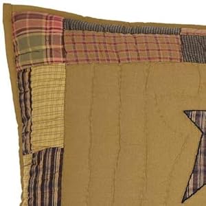 Vhc brands stratton primitive king sham tan appliqued cotton star hand quilted rectangle bedroom decor  urban country home decor
