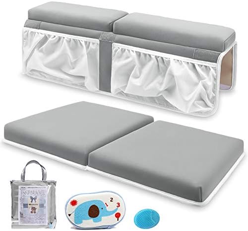 Bath Kneeler and Elbow Rest Set Baby Bath Kneeling Pad, Thick Non-Slip Bathing Kneeling Mat Cushion Quick Drying Bathtub Knee Saver with Arm Support and Pockets for Bathroom Bathing time Comfort, Gray
