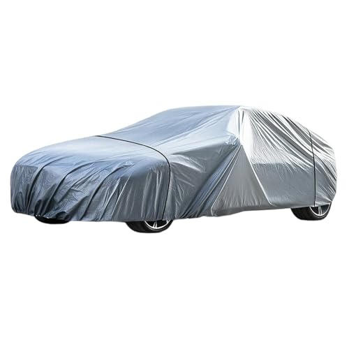 Silver Weatherproof Car Cover PE Film Waterproof Full Car Cover Outdoor Waterproof & Scratch-Resistant Heat-Resistant Windproof Straps Elastic Band Fit for Saloon - 430 * 160 * 120 Cm