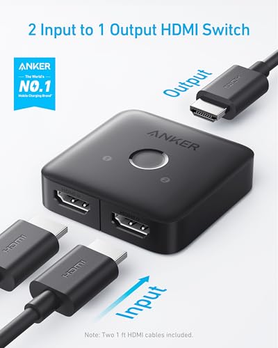 image for Anker HDMI Switch with 2 Pack 1ft HDMI 2.0 Cable, 4K@60Hz HDMI Switche