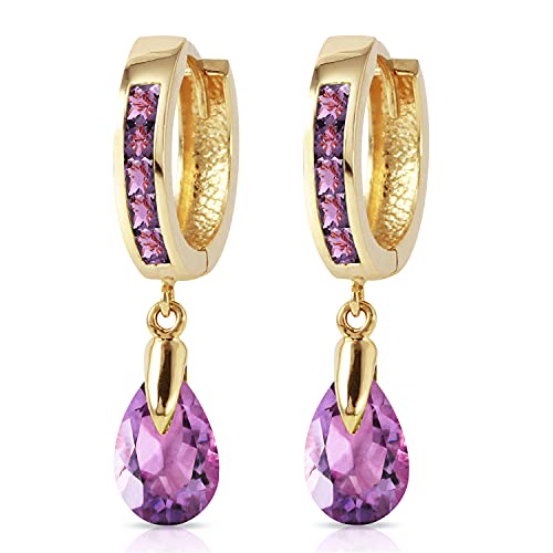 Galaxy Gold Gg Genuine 14K Solid Gold Huggie Earrings Dangling 3.3 Carat (Ctw) Purple Amethyst #TOP1