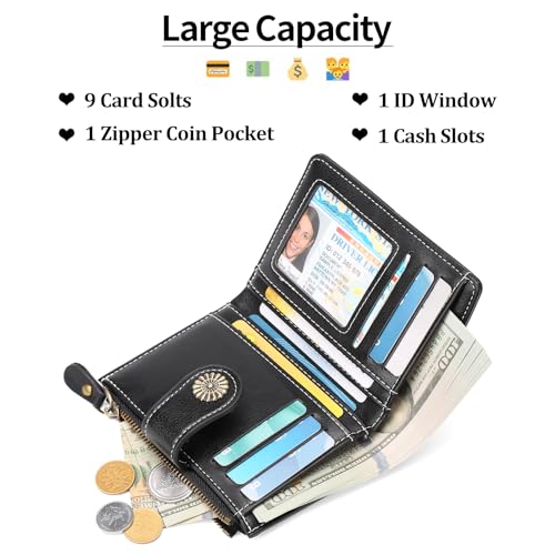 Small Wallet for Women Bifold Credit Card Holder RFID Blocking with Zipper Pocket3