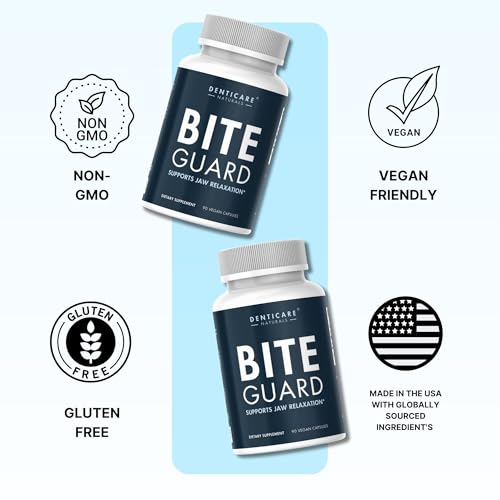 Image of BiteGuard - Calms Jaw for Teeth Grinding & Bruxism Relief - (Vegan Safe, Non-GMO) 90 Capsules, Pure Magnesium for Bruxism Supplement by Denticare Naturals